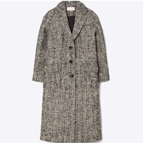 6 🔖 Tory Burch Oversized Tweed Coat Black Grey White - Picture 7 of 16